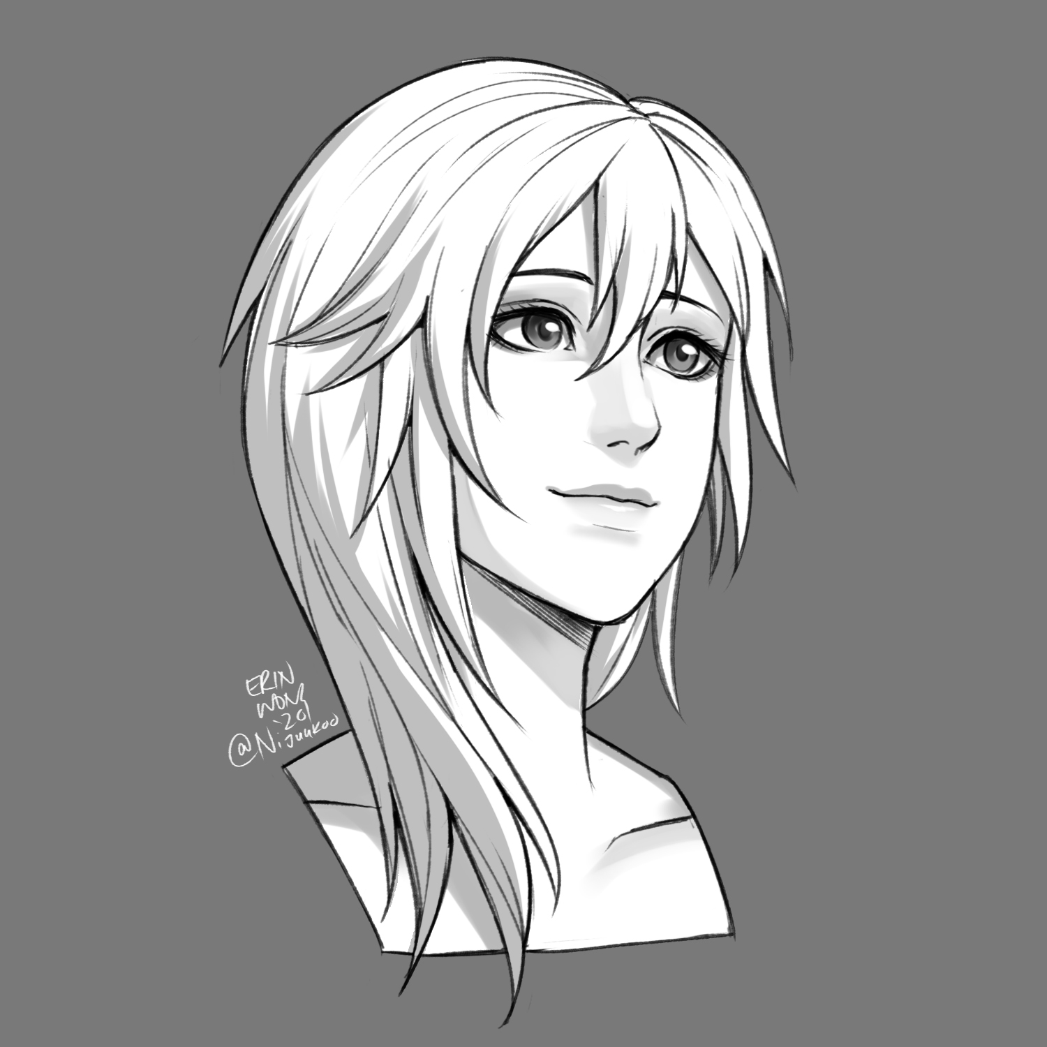 Black and white headshot sketch of Kingdom Hearts Namine.